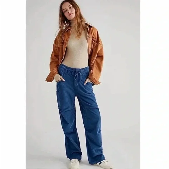 NWT Free People Wide-Leg Pull-On Cord Pants Blue Small